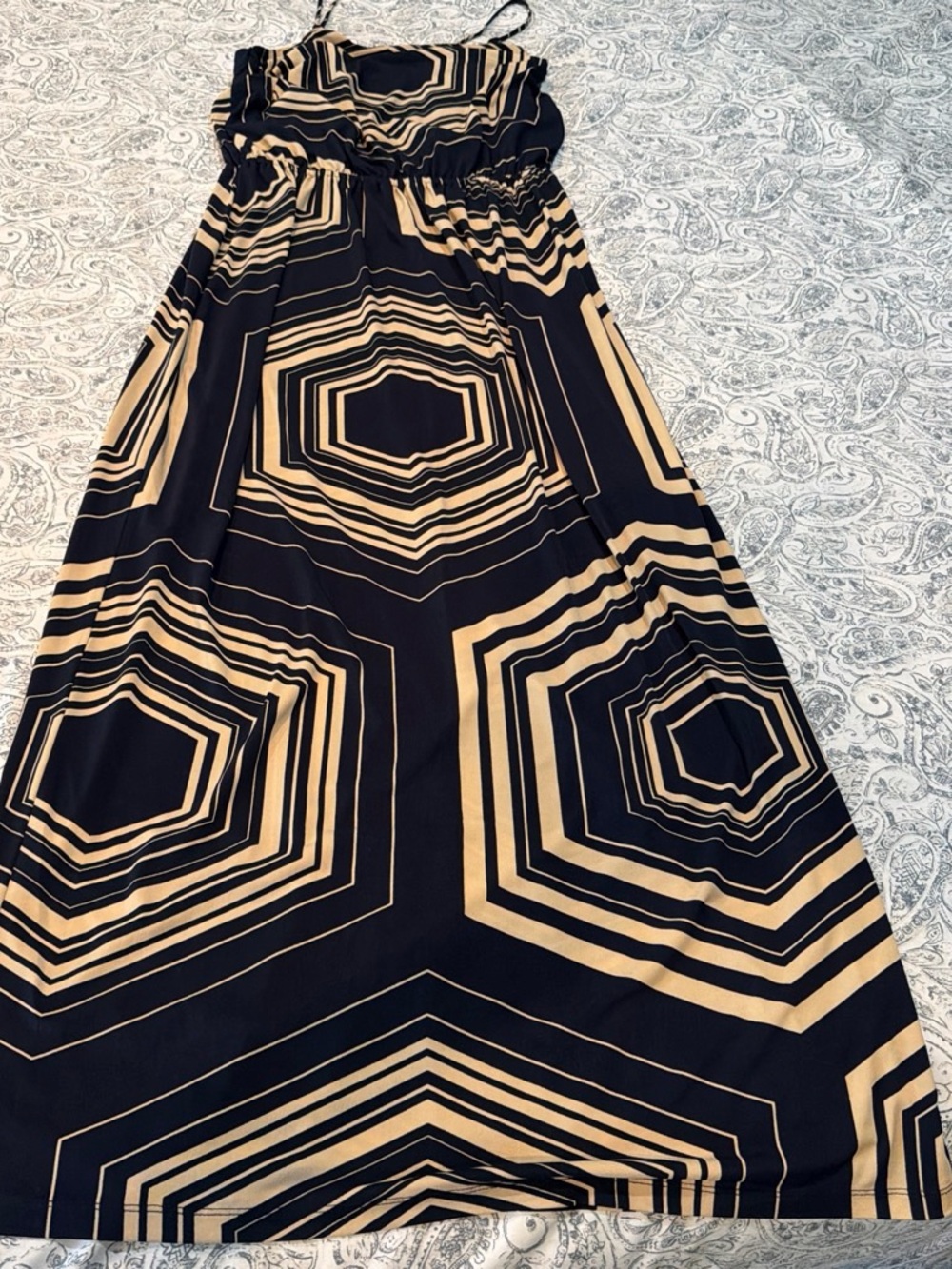 Enfocus Studio Navy and Tan Geometric Maxi Skirt